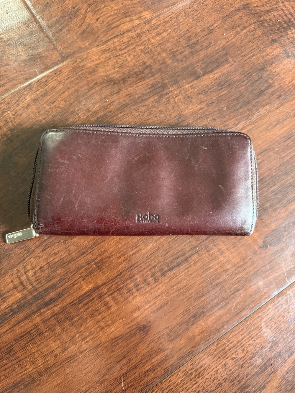 Hobo Brown Leather Zip Wallet